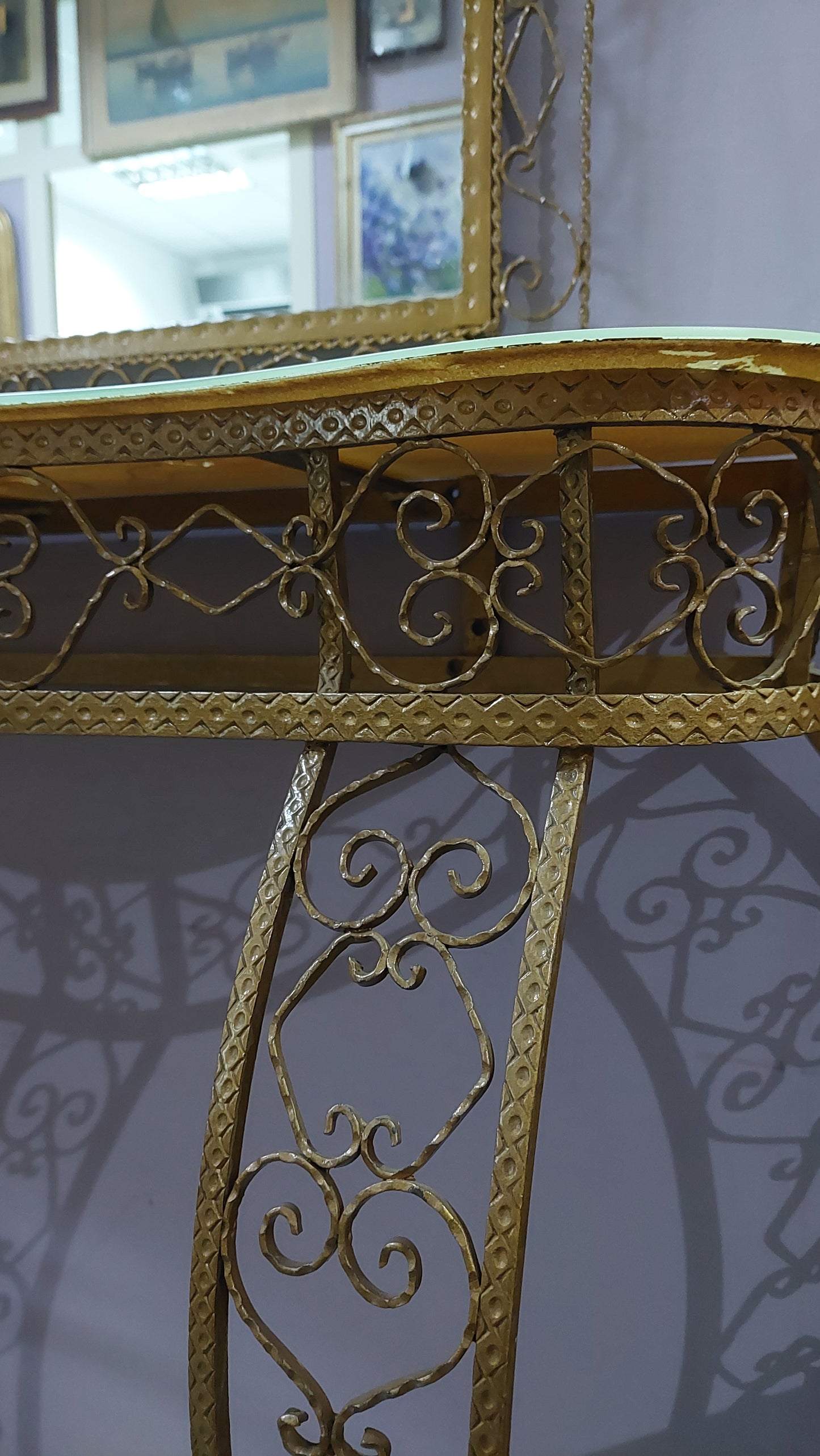 Consolle Con Specchio Ferro Battuto Oro Anni 50