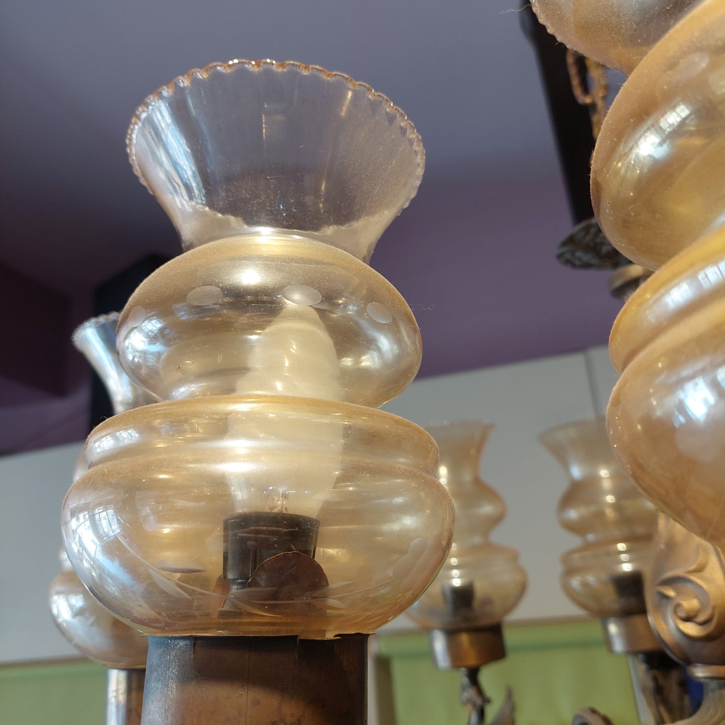 Lampadario Ottone Grifone Coppe Vetro 10/l