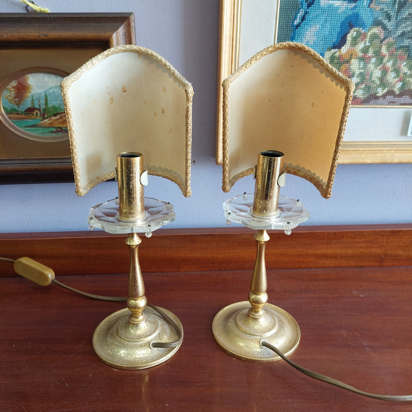 Coppia Abat Jour Ottone/cristallo Con Ventolina