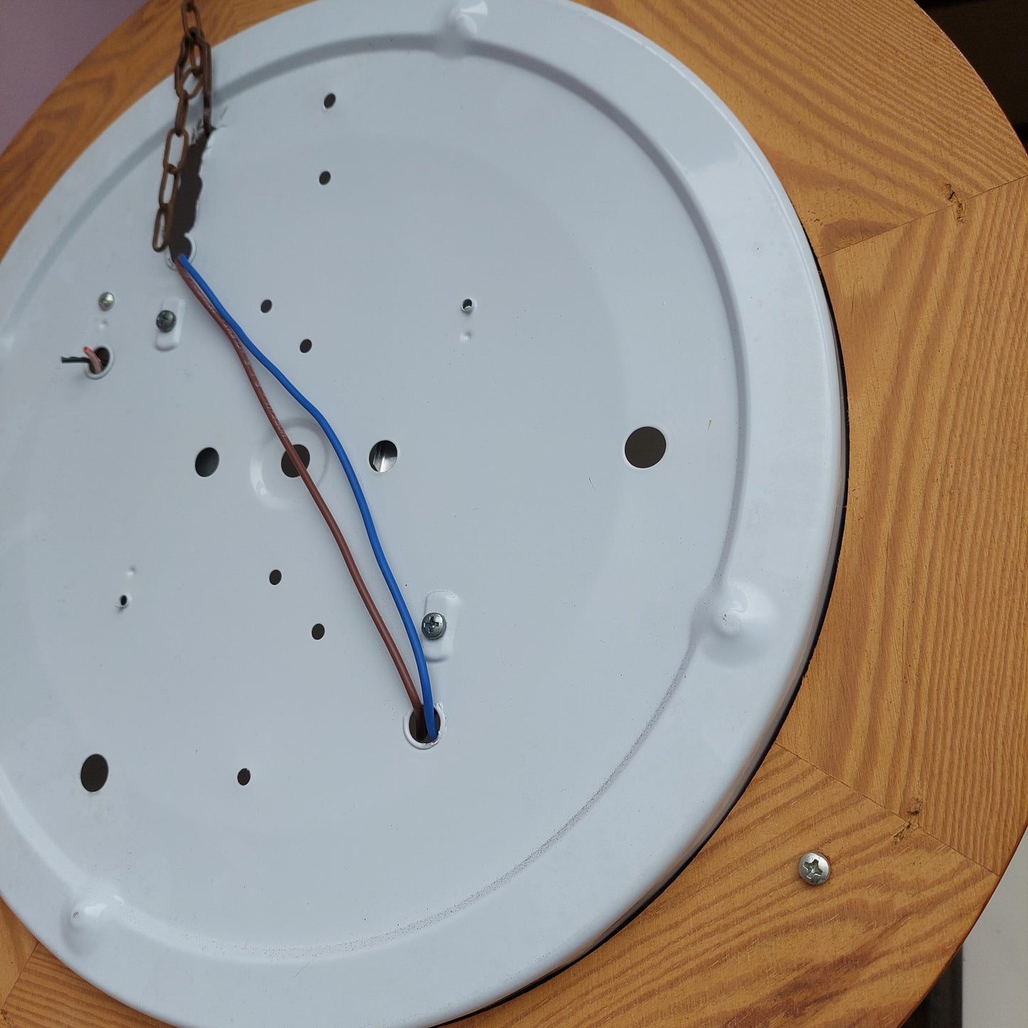 Plafoniera Tonda Legno/vetro Satinato D46