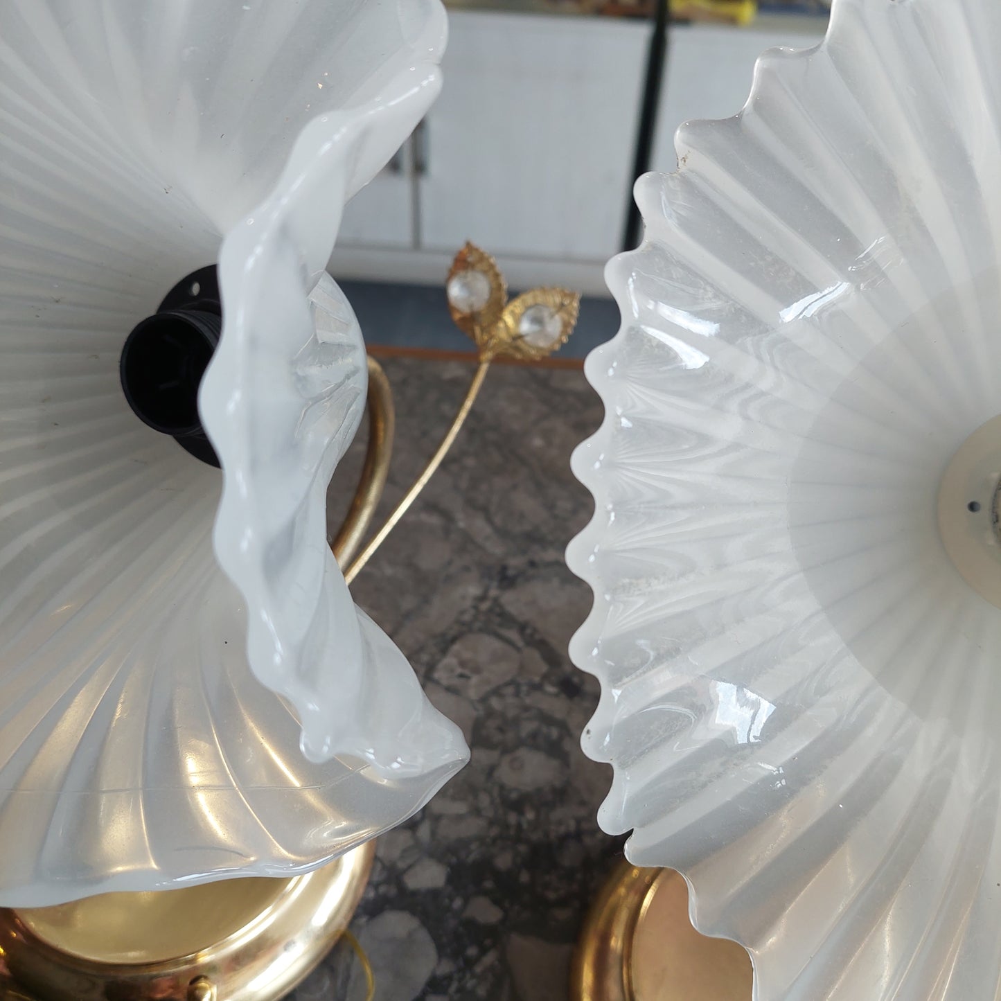 Coppia Applique Ottone * Coppa Vetro Fiore