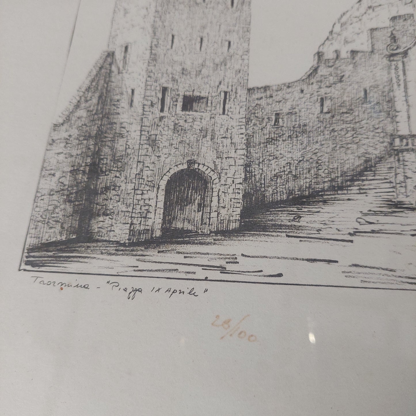 Quadro Litografia Taormina* Piazza Ix Aprile 28/100 Cm52x38