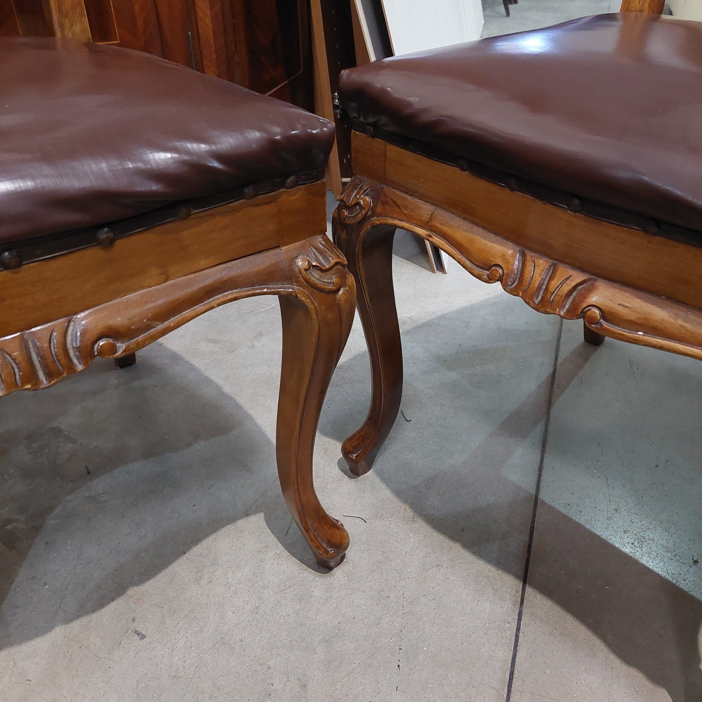 Set/4 Sedie Legno/pelle Stile Chippendale