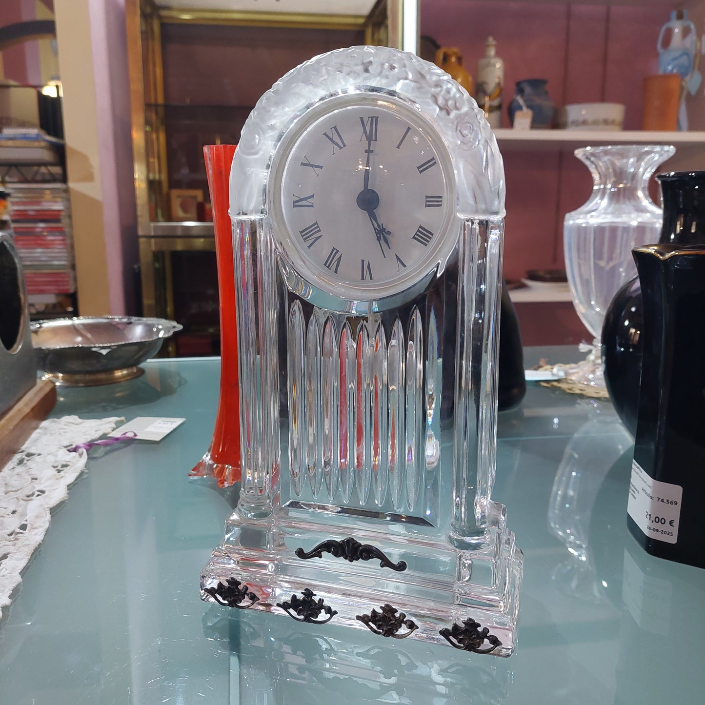 Orologio Da Tavolo Cristallo Fregi Argento