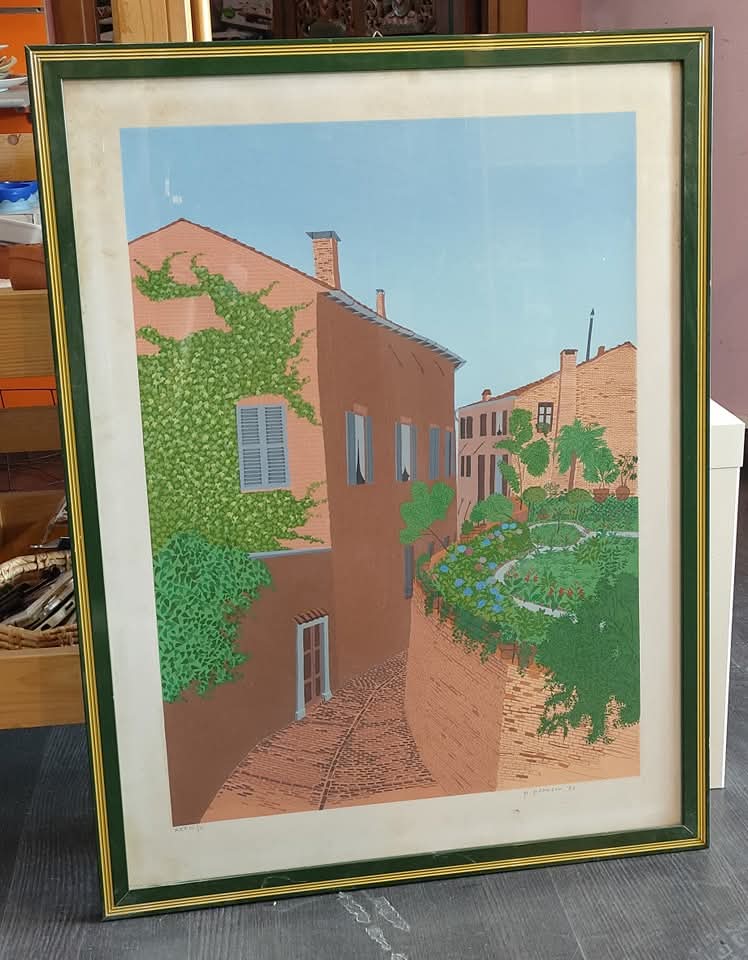 Q/litografia* Vicolo Cornice Legno Verde Cm65x86