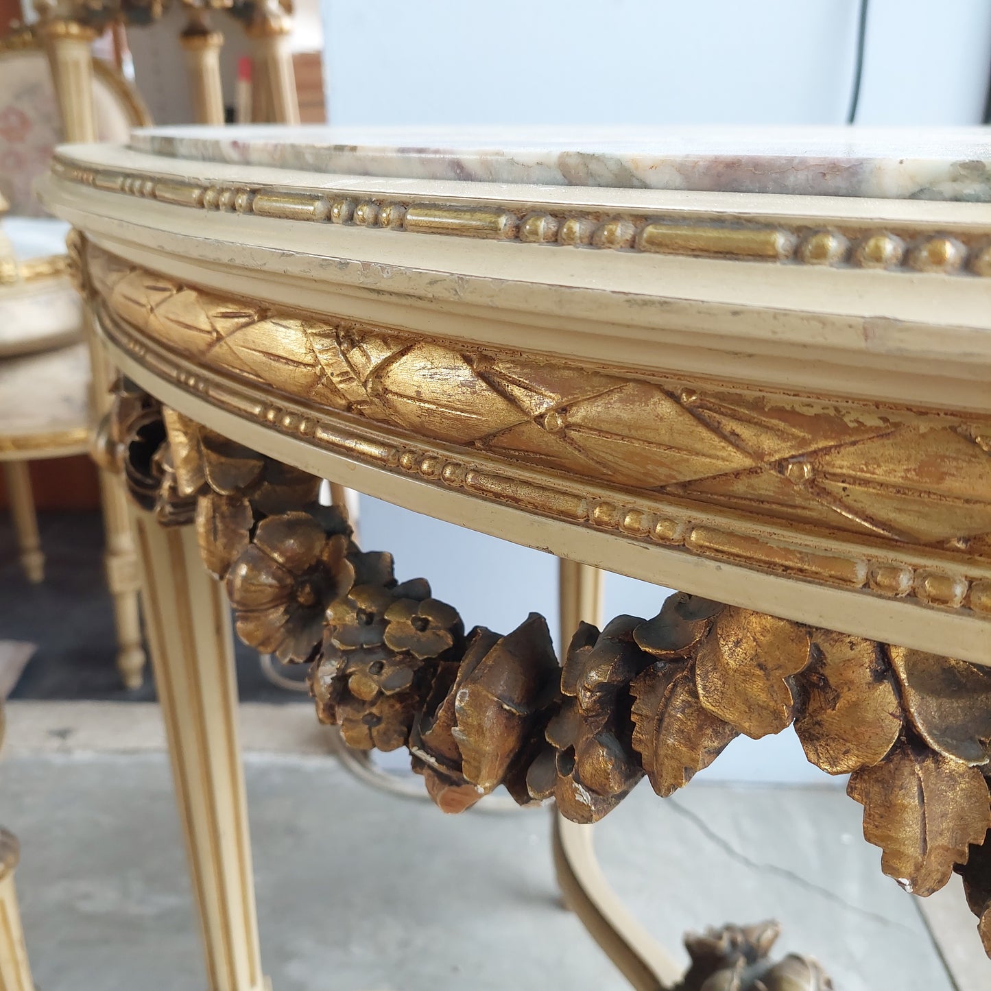 Tavolino Ovale Legno/marmo St. Luigi Xvi