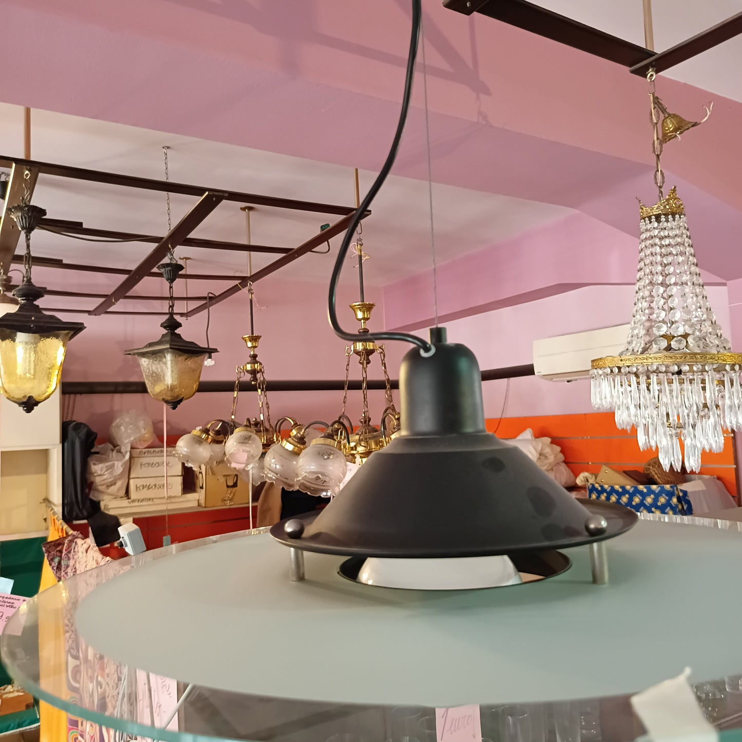 Lampadario Disco Vetro Vintage 1/luce