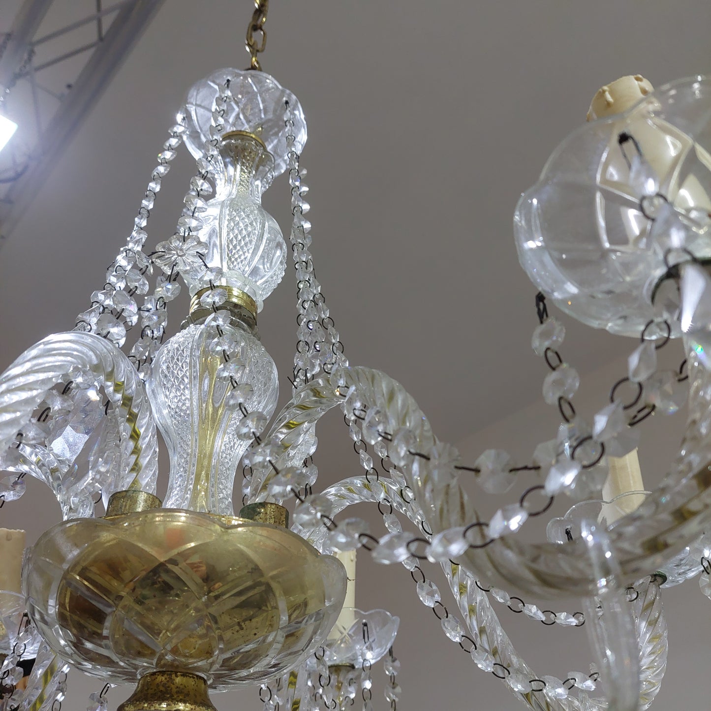 Lampadario Vetro Di Murano/cristallo Anni '60 6/l