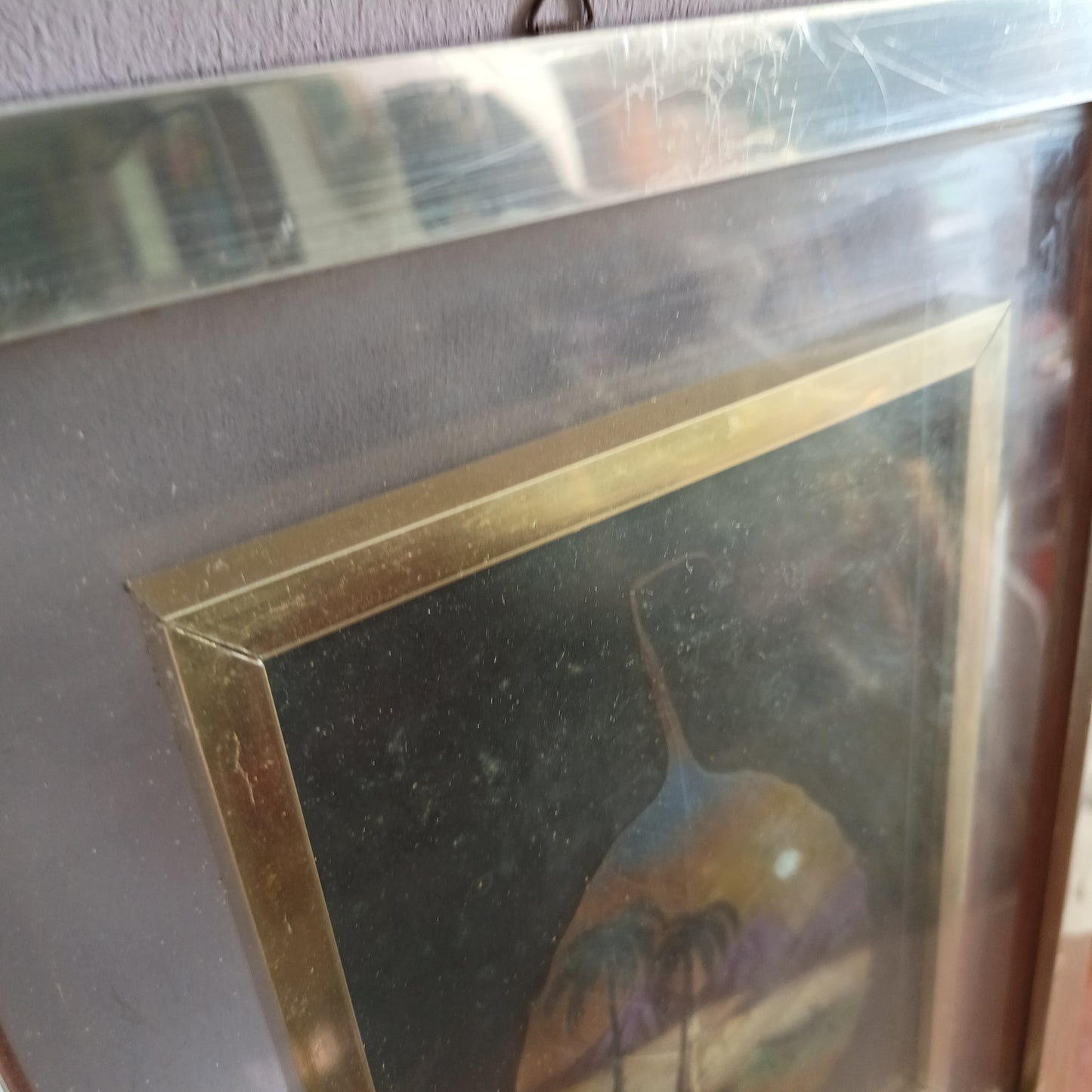 Q/ Dipinto Indiano Su Foglia Di Pipal Cornice Anni 70 Cm29x35
