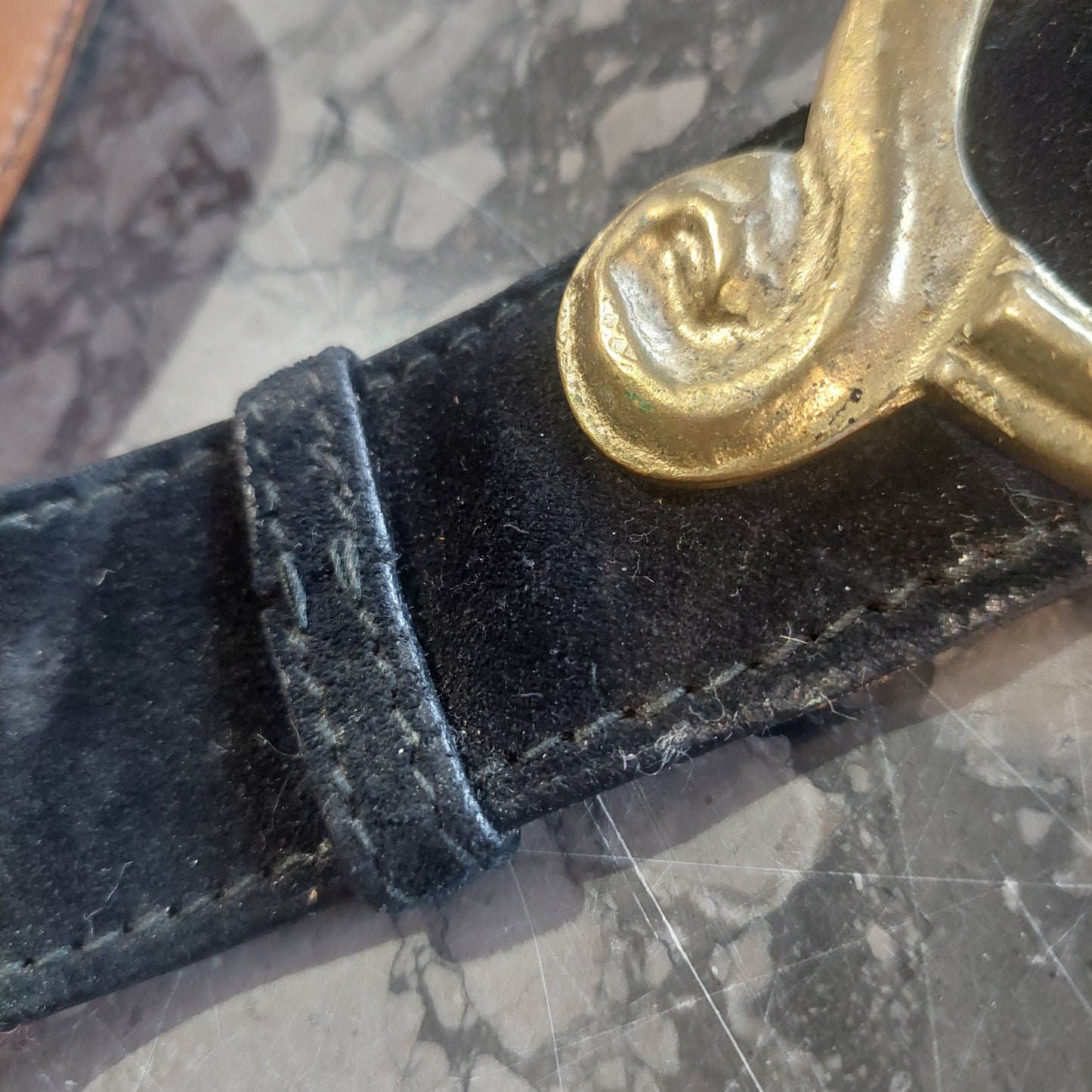 Cintura Cuoio/velluto Fibbia Ottone Vintage Eve