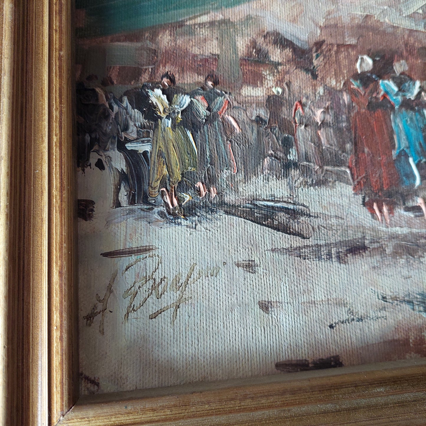 Quadro* Olio Su Tela Mercato Di A.borzoni Cm33x43