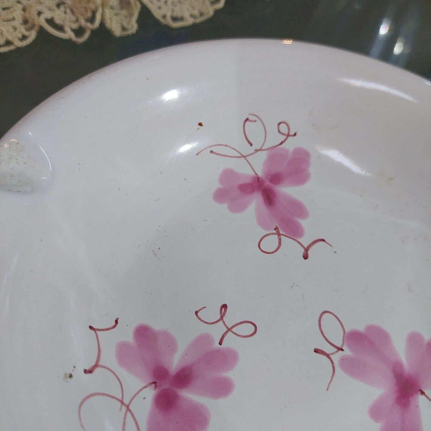 Posacenere Ceramica Bianca Fiori Rosa