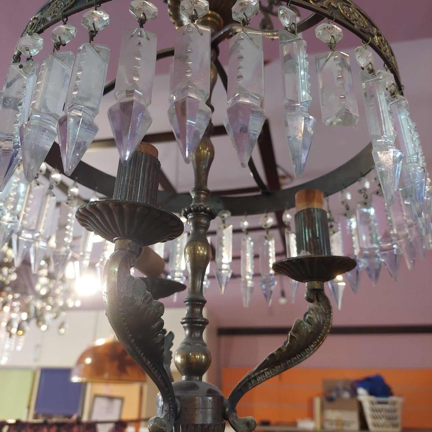 Lampadario Ottone/gocce Cristallo 3/l