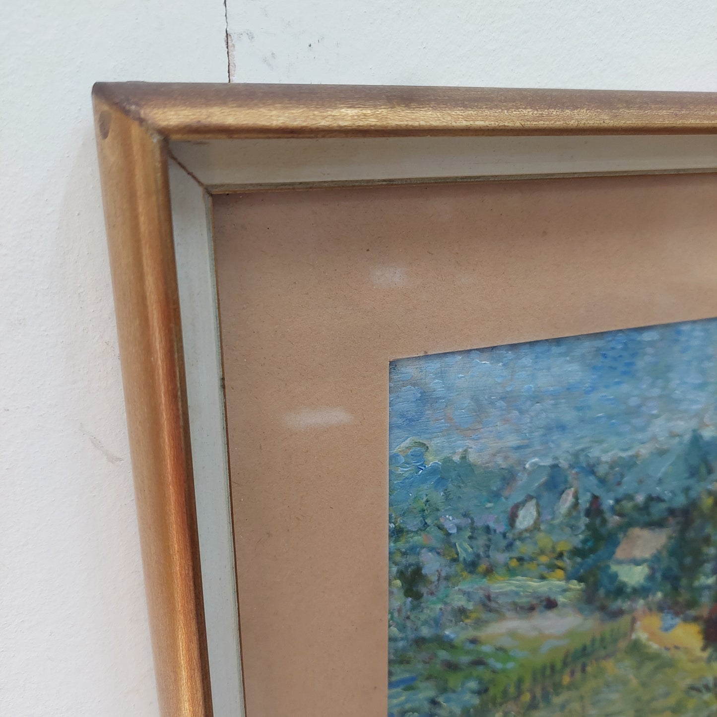 Quadro Paesaggio Con Case Olio Su Tela Cm41,5x30,5