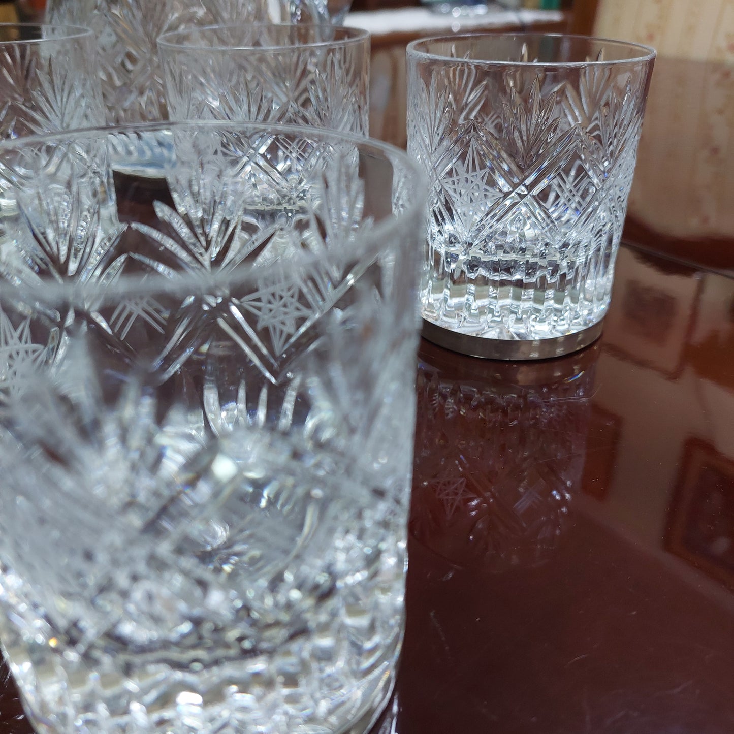 Set/caraffa + 5 Bicchieri Cristallo Molato Base Argento 800