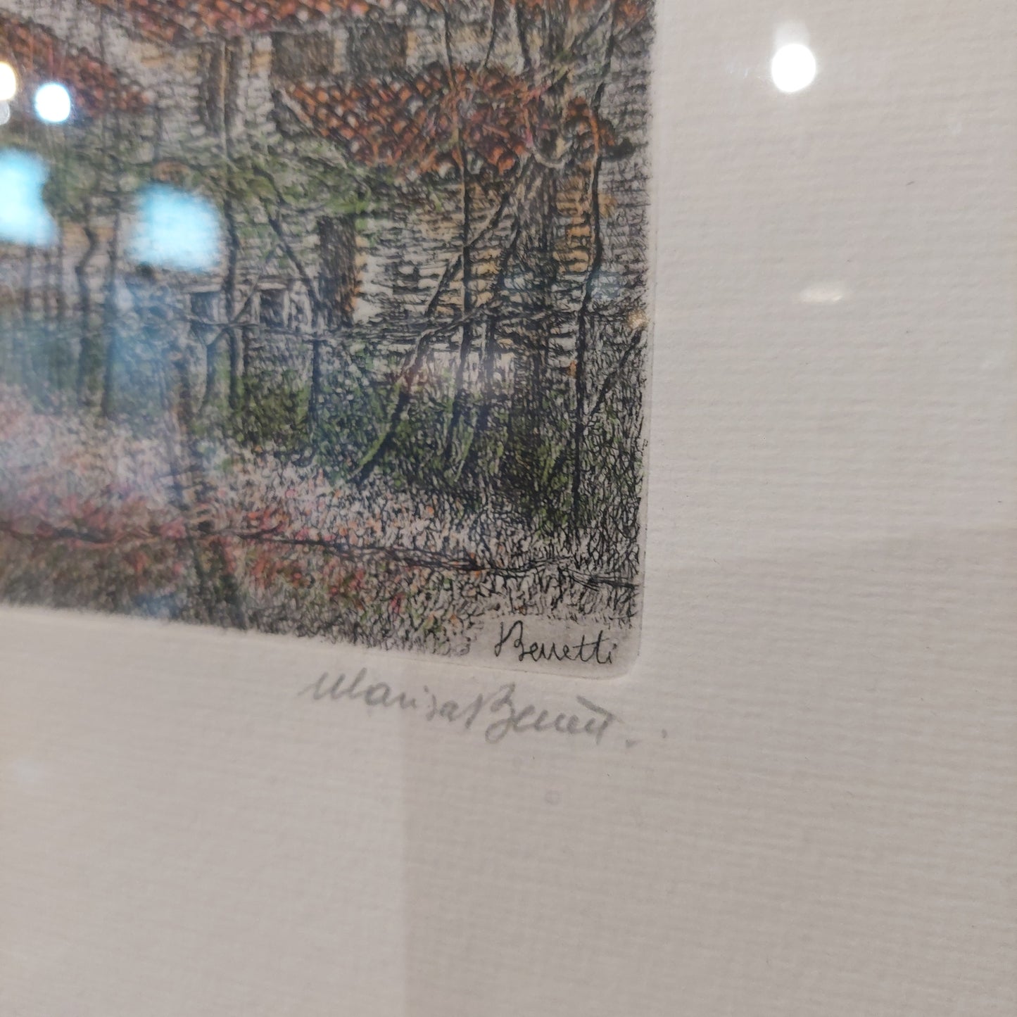 Quadro Litografia Paesaggio Con Case Marisa Benetti Cm40x30