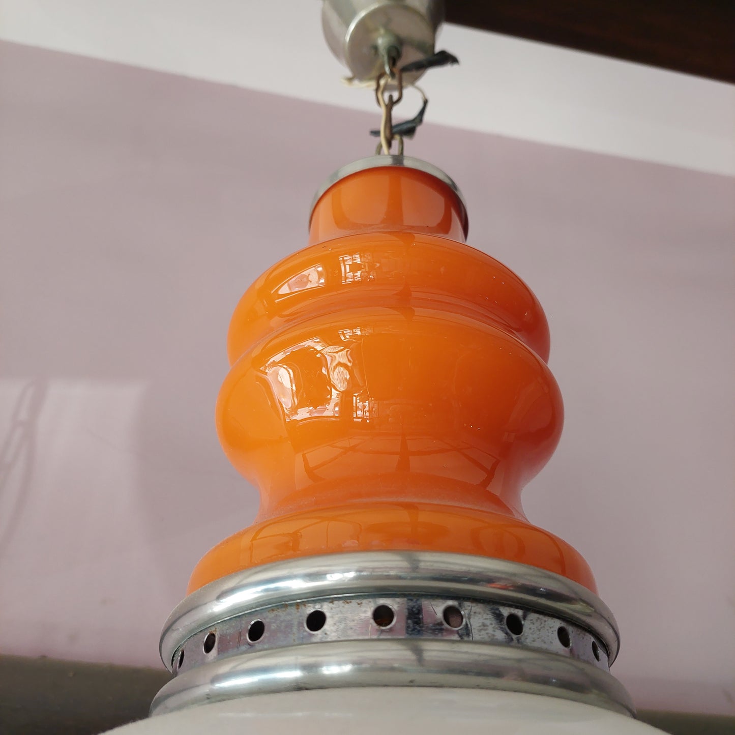 Lampadario Vetro Opalino Anni 50 2/luci Decoro Animaletti