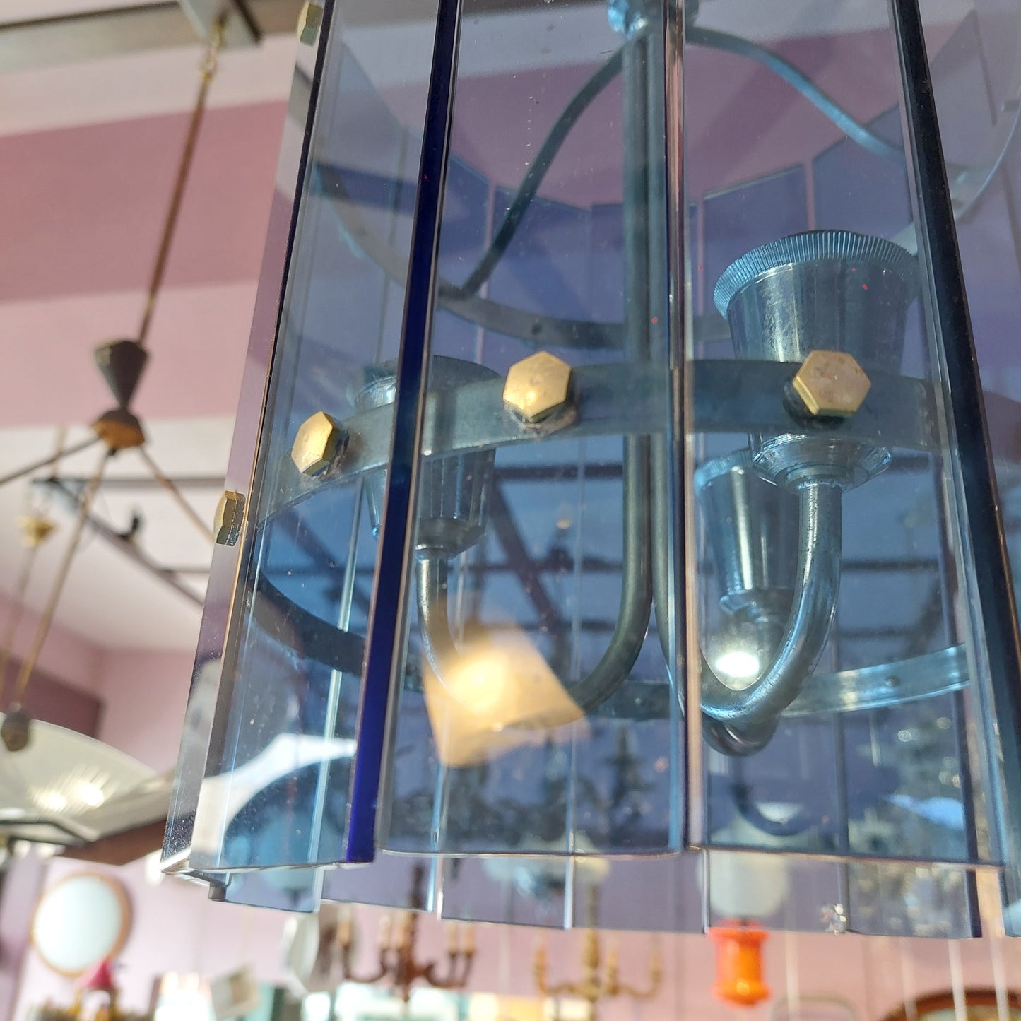 Lampadario Vetro Blu Anni 60 (68144)