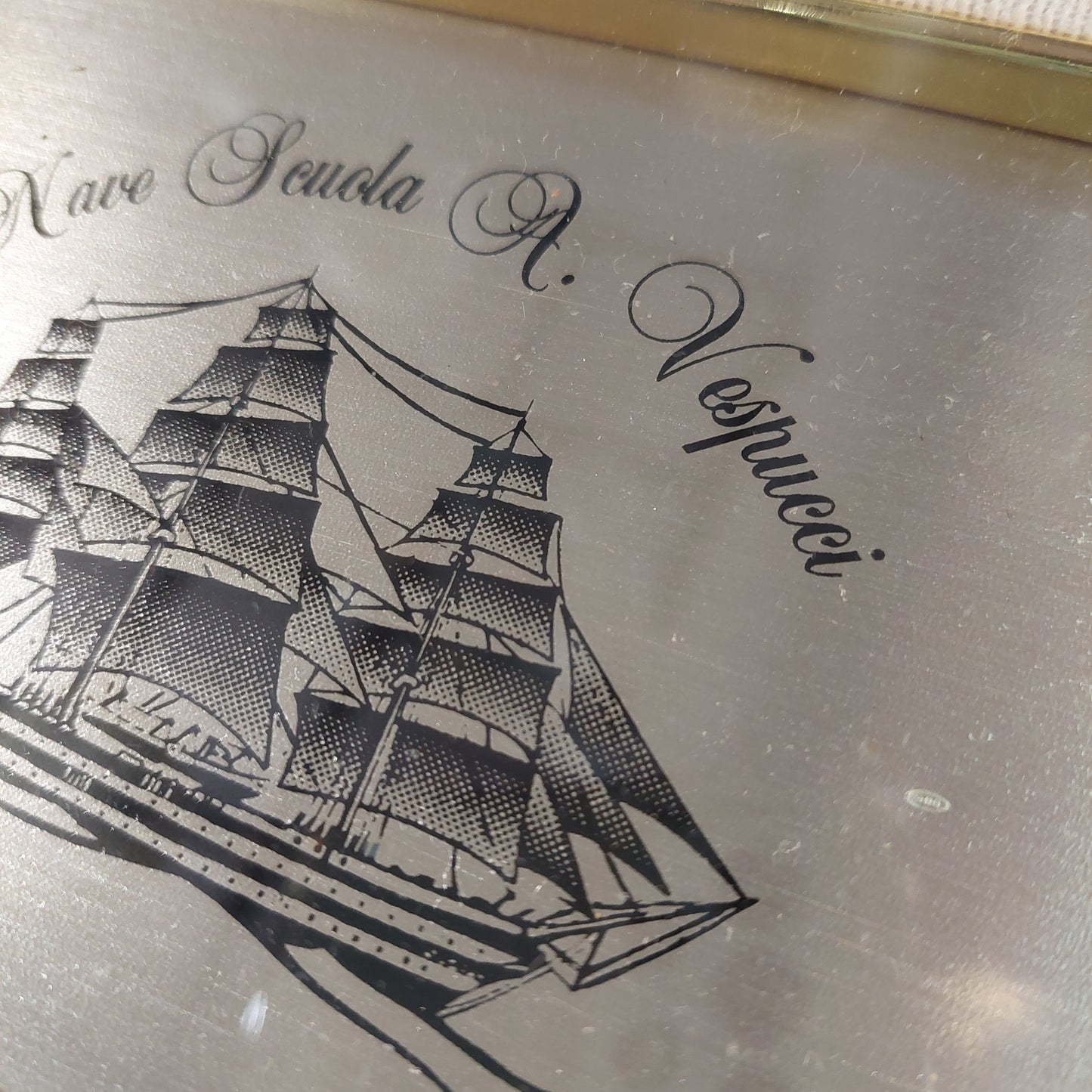 Quadro Lamina Oro Nave Scuola A. Vespucci Cm29x25,5