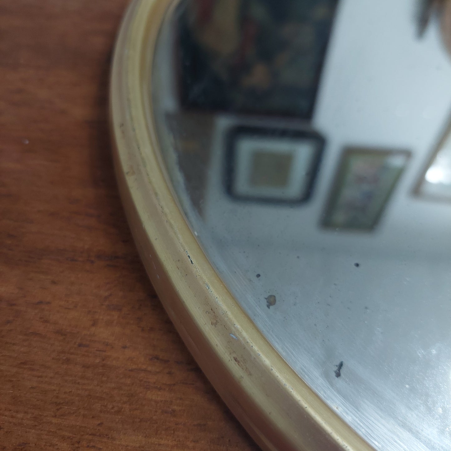 Vassoio Specchio Tondo Metallo Dorato Anni 70 D38