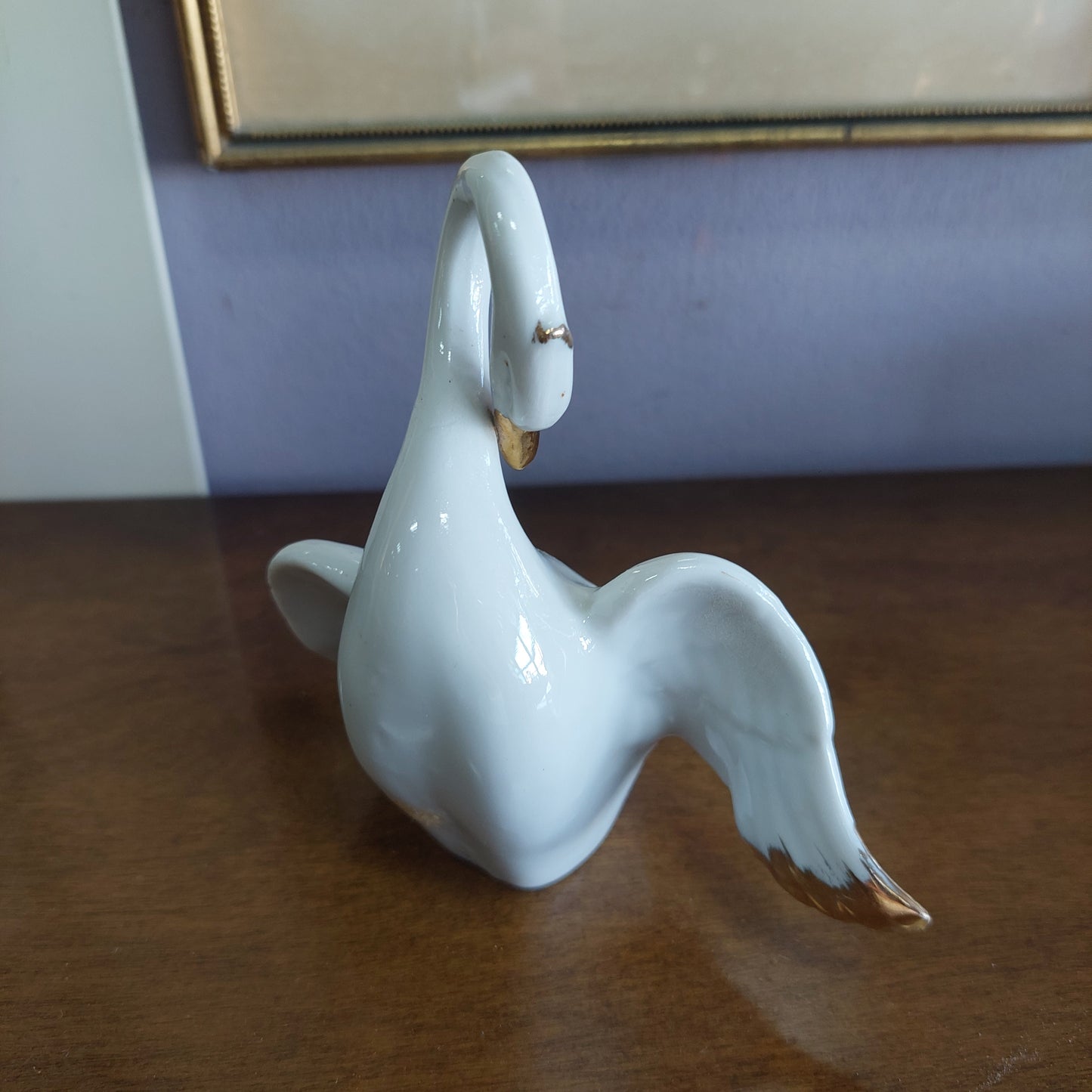 Statuina Cigno Porcellana Pate De Limoges