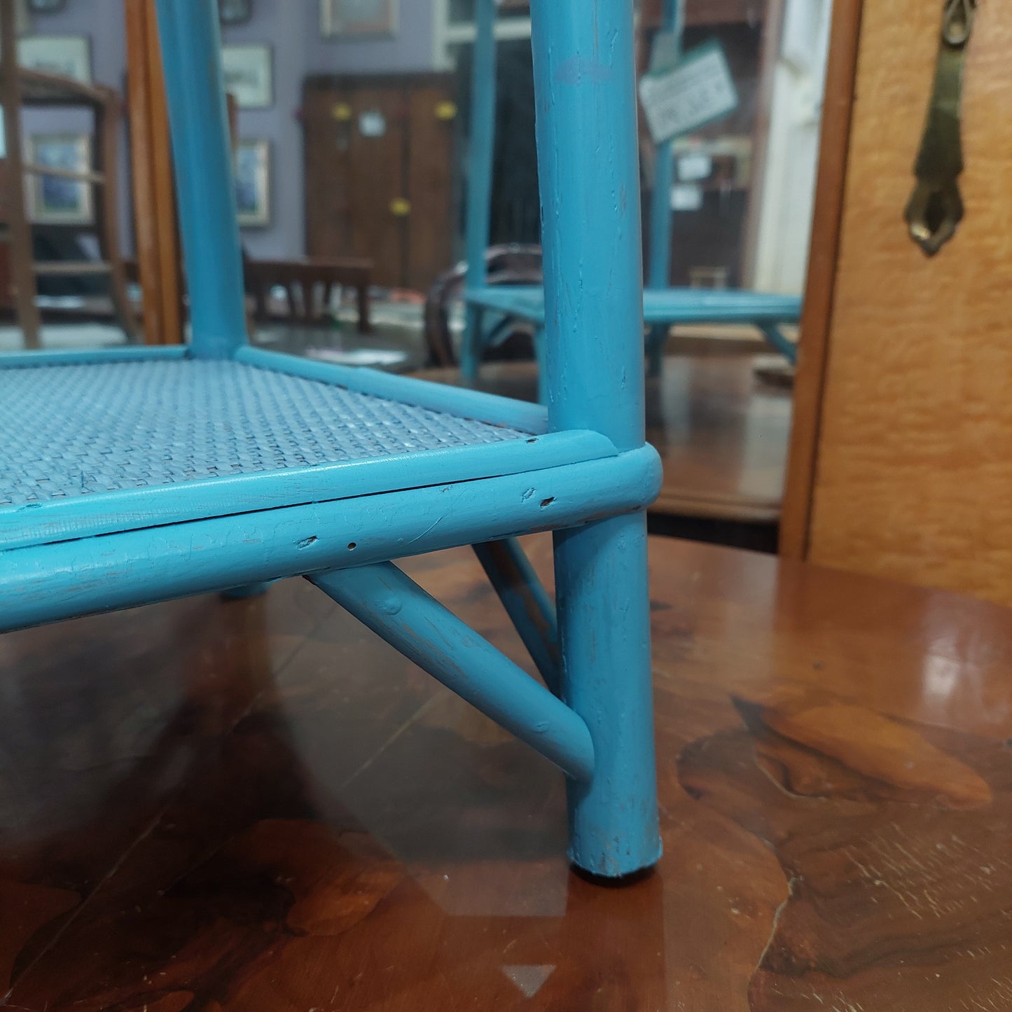 Tavolino Vimini Azzurro 2/ripiani Cm62x34x67x5h