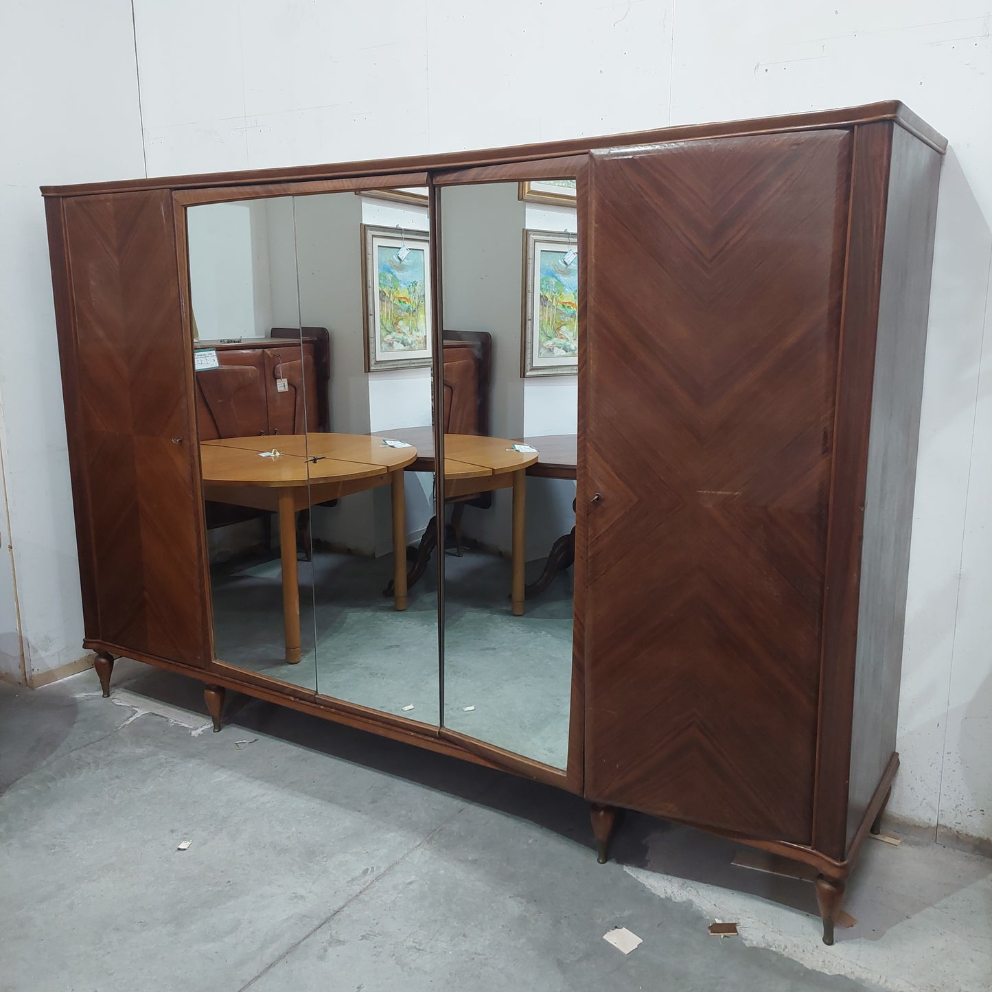 Armadio Mogano Anni '50 5/ante Con Specchi Cm277x62x187h