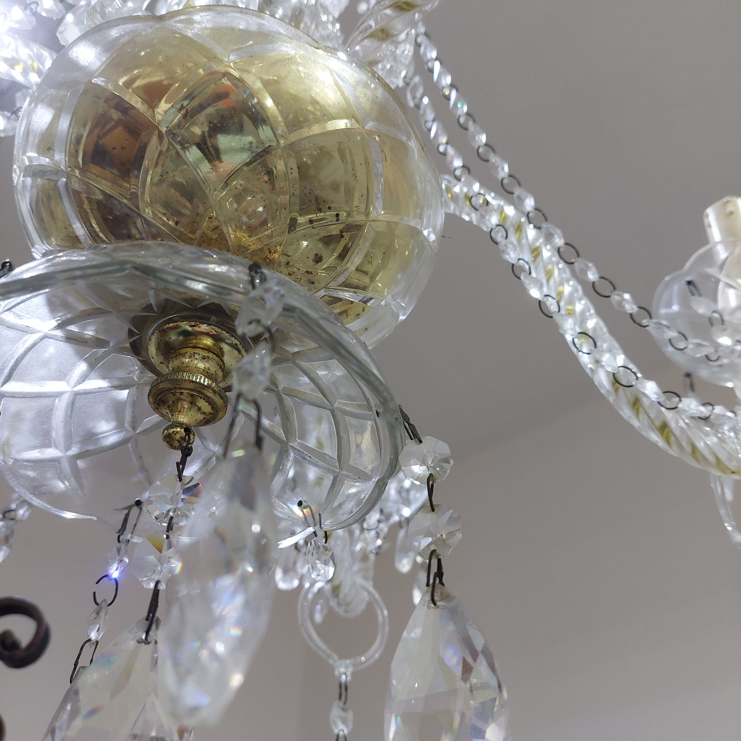 Lampadario Vetro Di Murano/cristallo Anni '60 6/l