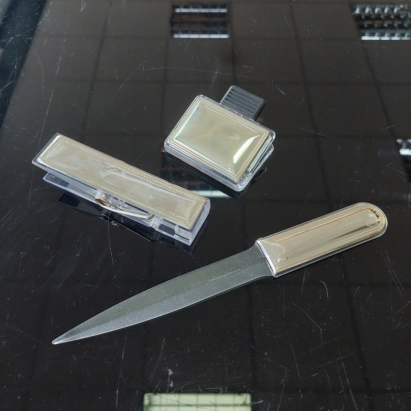 Set/3 Pezzi Da Scrivania Plexiglass / Argento