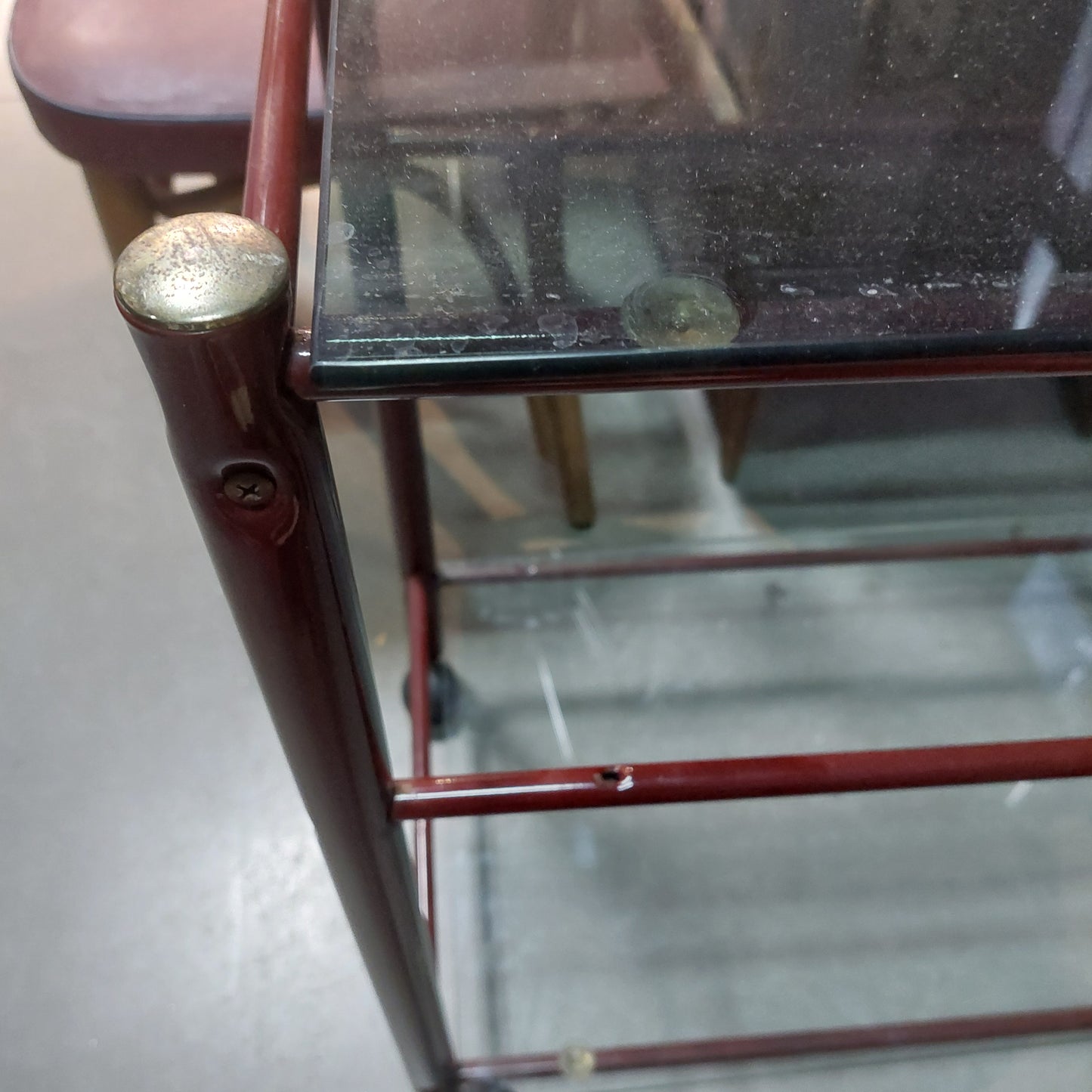 Carrellino Metallo Bordeaux Ripiani Vetro Fume' Cm72x40x76h