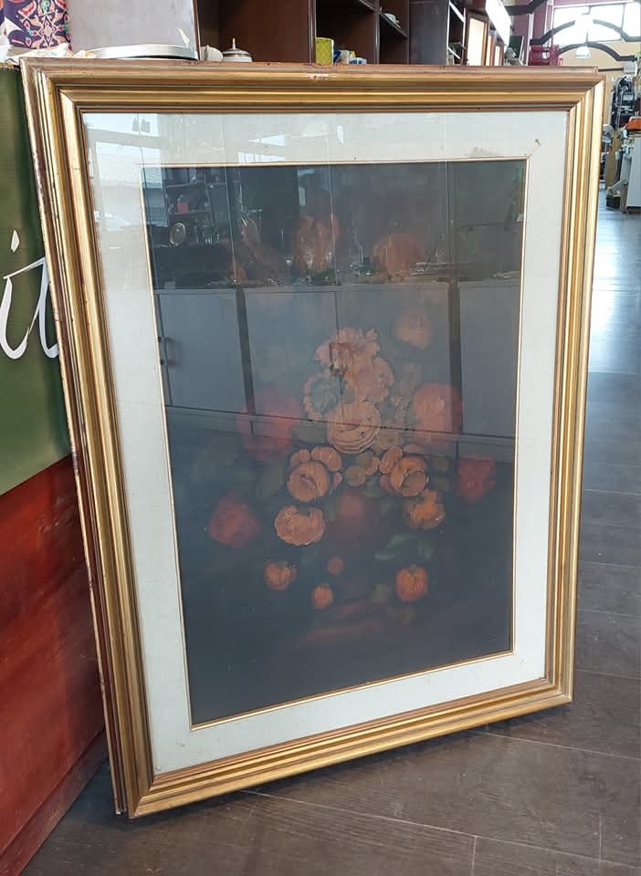 Q/fiori Olio Su Tela Firmato Gianny Cornice* Dorata Cm68x89
