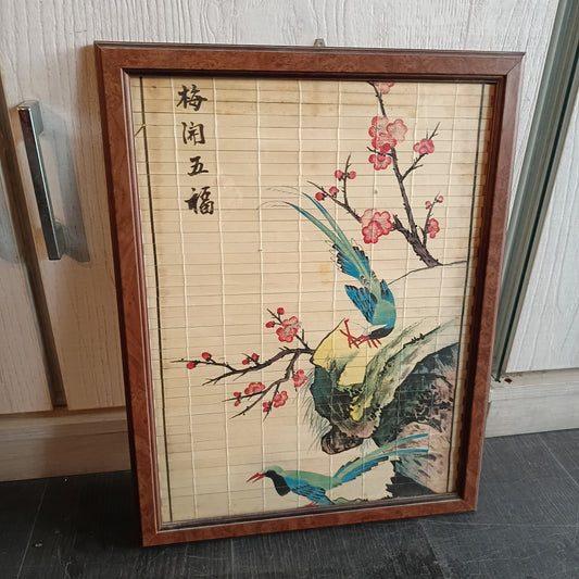 Quadro Cinese Uccelli Su Bambù Vintage Cm34x44