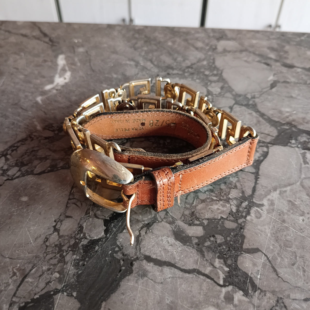 Cintura Cuoio/metallo Vintage Linearte St.versace