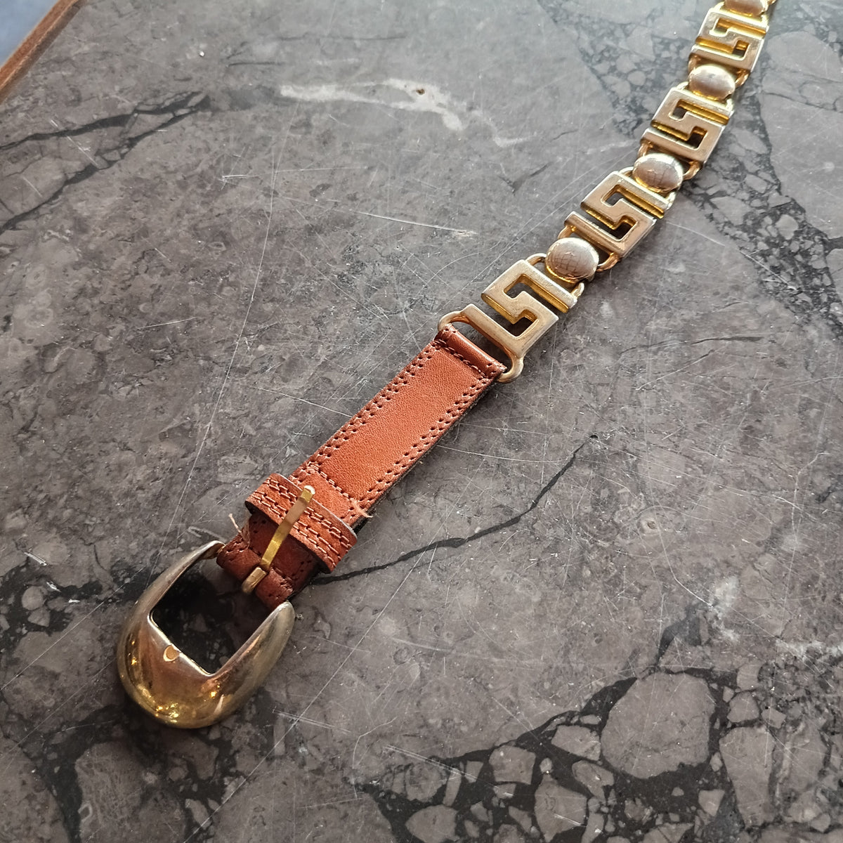 Cintura Cuoio/metallo Vintage Linearte St.versace