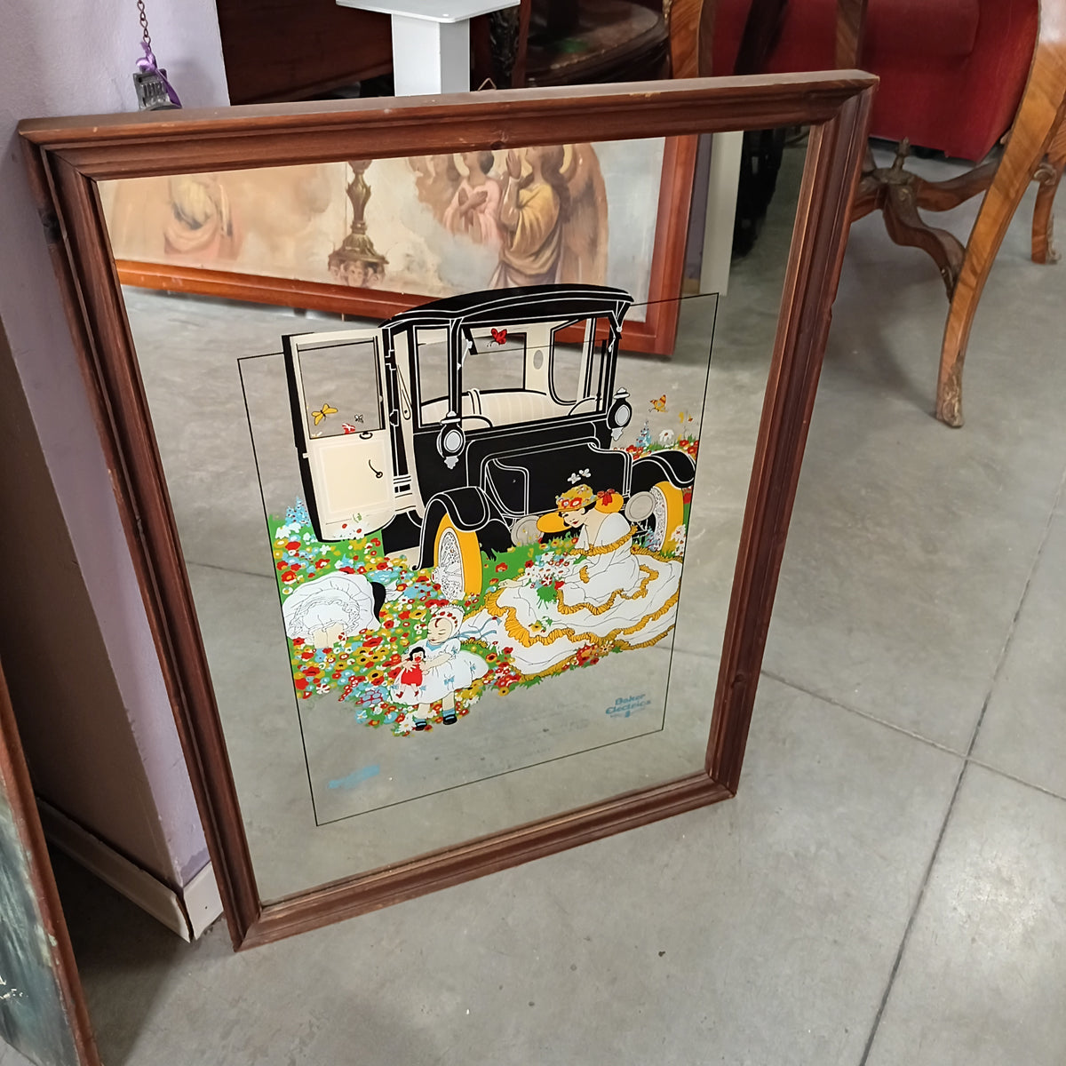 Quadro Specchio Pubblicitario Vintage Baker Electrics Cm55x75