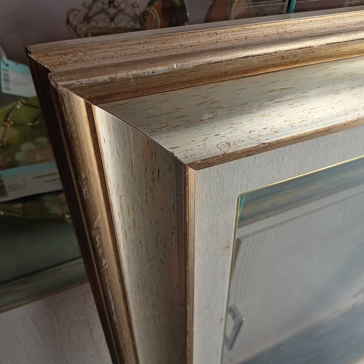 Cornice Legno Argentata Con Vetro E Passpartout Cm73x83