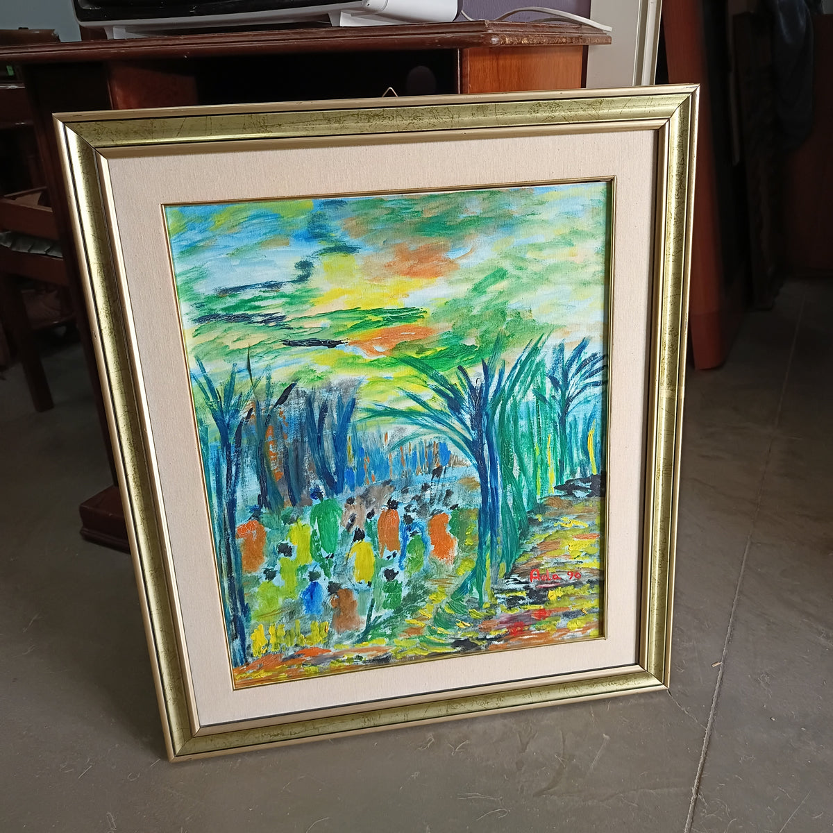 Quadro Paesaggio Figure Nel Bosco Di Ada Cm67x77