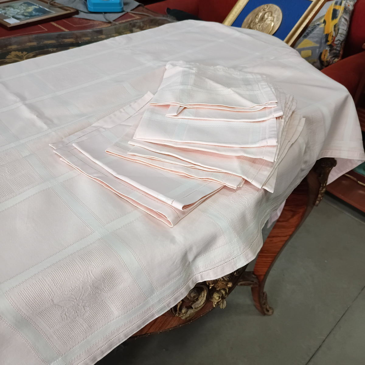 Tovaglia * Da Tavola Salmone Righe + 12 Tov Cm220x130