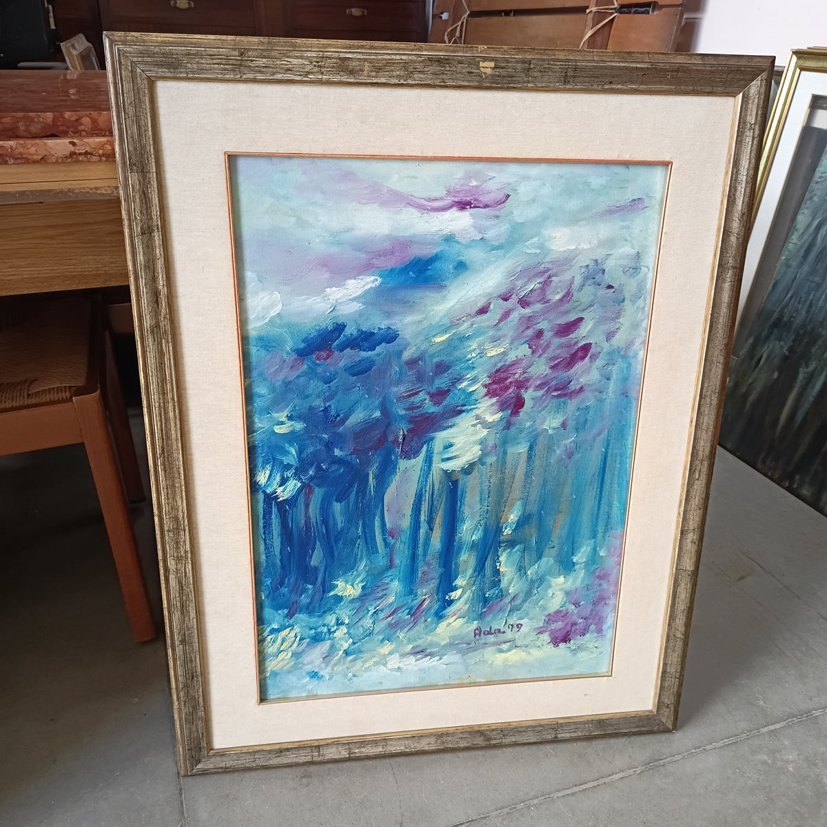 Quadro Paesaggio Bosco Blu Viola Di Ada Cm68x88