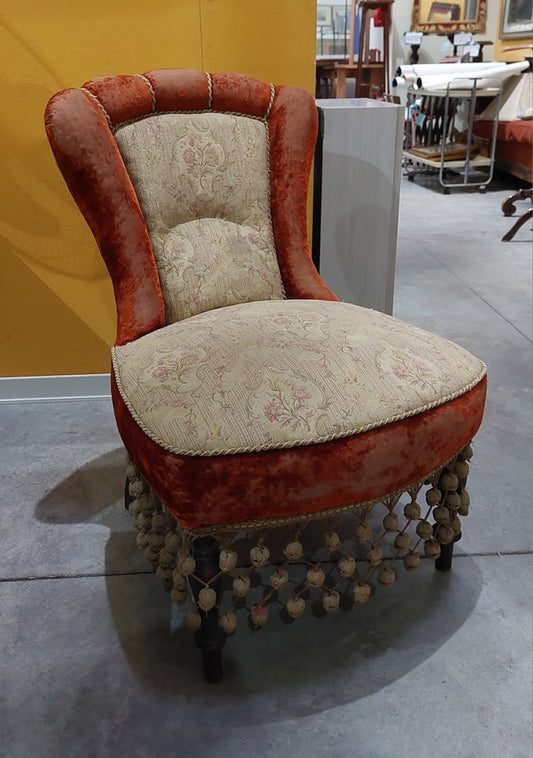 Sedia Imb. Damascata Velluto C/frange Primi '900