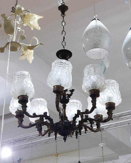 Lampadario Ottone/coppe Vetro 8/luci