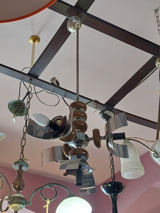 Lampadario Vintage 4/l Metallo/legno