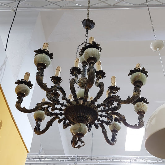 Lampadario Ottone/onice 16l Anni 50