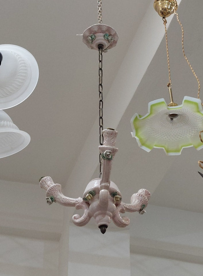 Lampadario Porc Rosa St.capodimonte 3/l