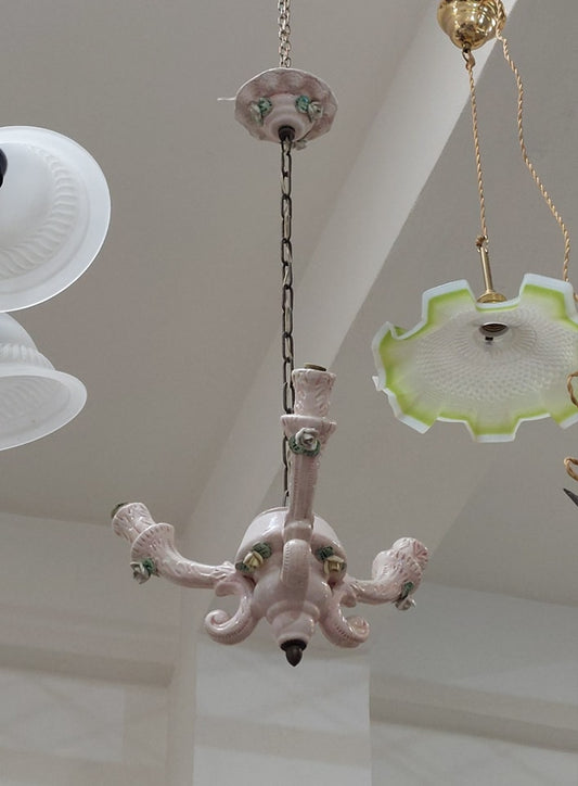 Lampadario Porc Rosa St.capodimonte 3/l