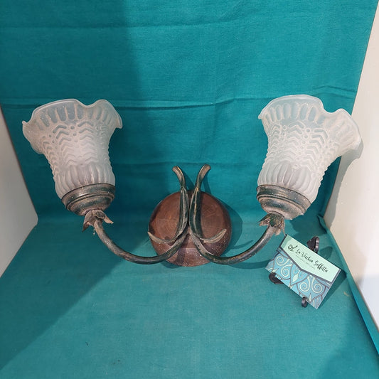 Applique Ferro/legno 2/l Coppe Vetro