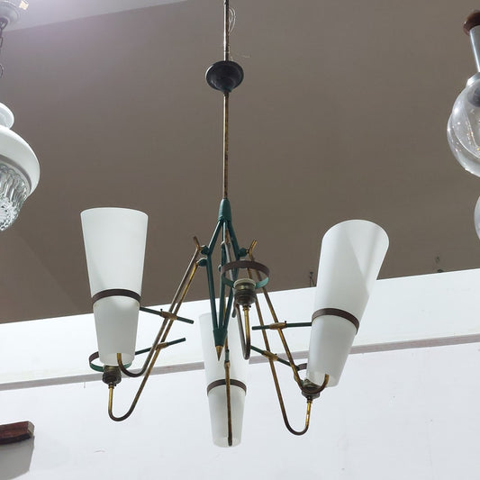 Lampadario Anni 50 Verde Coni Vetro