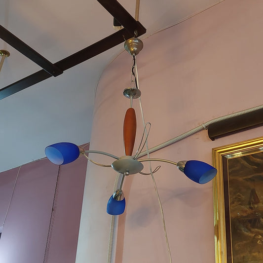 Lampadario Legno/metallo/vetro Di Murano 3/l