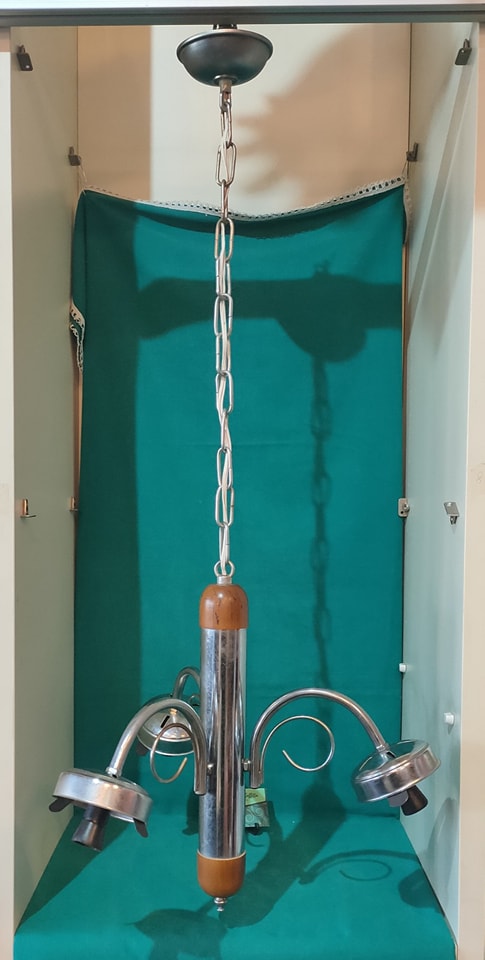Lampadario Acciaio/legno Vintage 3/l
