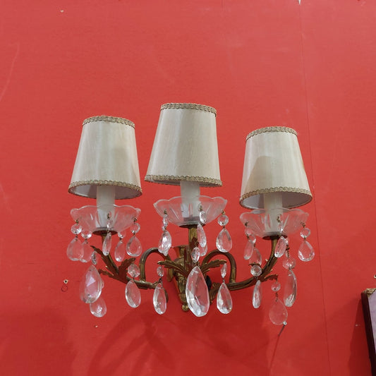 Applique Ottone/gocce Cristallo 3/luci
